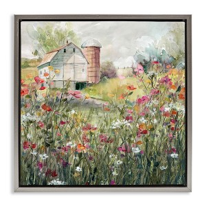 Stupell Industries Vibrant Meadow & Barn Floating Frame Canvas Art, Gray, 18" x 18" - 1 of 4