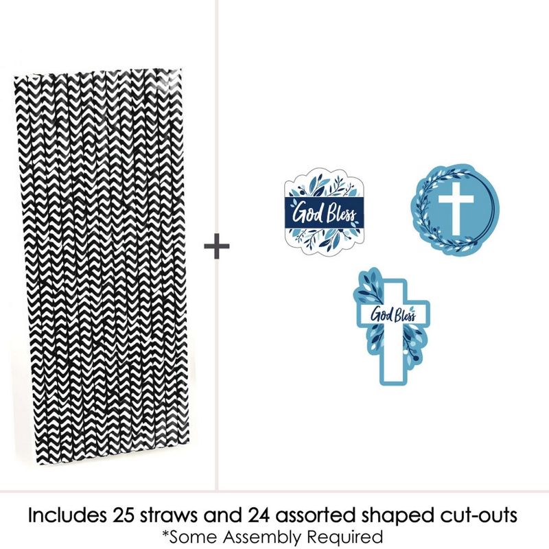 Big Dot of Happiness Blue Elegant Cross - Paper Straw Decor - Boy Religious Party Striped Decorative Straws - Set of 24, 3 of 6