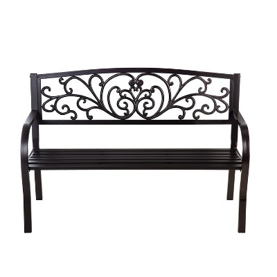 Evergreen Blooming Garden Metal Bench, Black