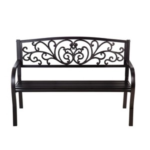 Evergreen Blooming Garden Metal Bench, Black - 1 of 4