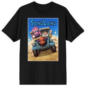 Sand Land Main Characters In Jeep Key Art Crew Neck Short Sleeve Black Adult T-shirt - 1 of 3