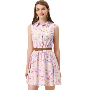 INSPIRE CHIC Women's Floral Sleeveless Half Placket Mini Belted Summer Dress - 1 of 4