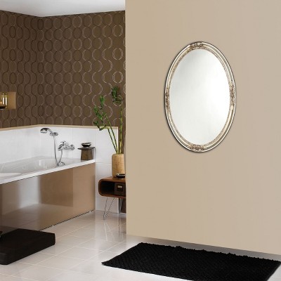 Elegant Oval 22x26 Antique Silver Framed Wall Mirror