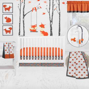 Bacati - Playful Fox Orange Gray 10 pc Crib Bedding Set with 2 Crib Fitted Sheets