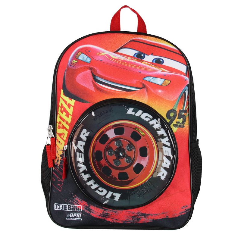 Disney Cars Lightning McQueen Backpack 3D Tire Pocket Travel School Backpack Multicoloured, 1 of 7