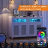 Sideboard Buffet Cabinet, Accent Storage Cabinet with LED Light & Power Outlets, Freestanding Sideboard Storage Cabinet with 4 Rattan Doors - 2 of 4