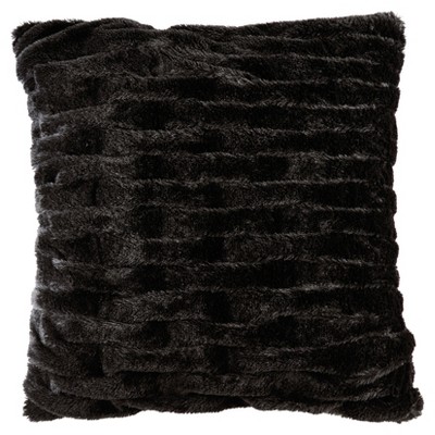 20"x20" Oversize Ruched Faux Fur Square Throw Pillow Black