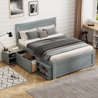 Whisen Minimalistic Platform Bed With Drawer And Two Shelves
