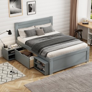 Whisen Minimalistic Platform Bed With Drawer And Two Shelves - 1 of 4