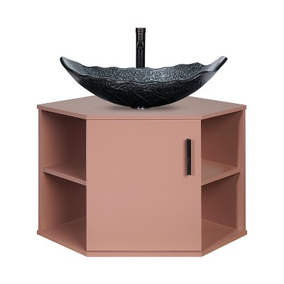 ELECWISH 28 Inch Bathroom Vanity, Pink Corner Bathroom Vanity with Open Shelves, Floating Bathroom Vanity for Small Space, Wall Mounted Bathroom Vanity Without Sink or Mirror