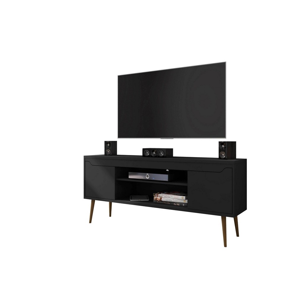 Bradley TV Stand for TVs up to 60" Black - Manhattan Comfort: Modern Entertainment Center with Open Shelves
