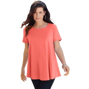 Roaman's Plus Size Cotton Ultimate Swing Tee With Keyhole Back - 1 of 4