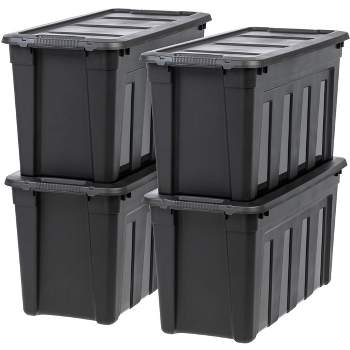 IRIS USA 4Pack Heavy Duty Storage Plastic Bin Tote Container with Easy-Grip Handles, Durable, Black