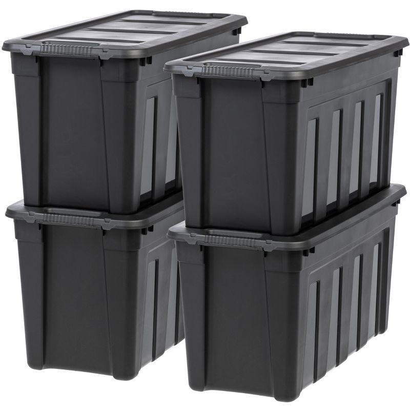 IRIS USA 4Pack Heavy Duty Storage Plastic Bin Tote Container with Easy-Grip Handles, Durable, Black, 1 of 9