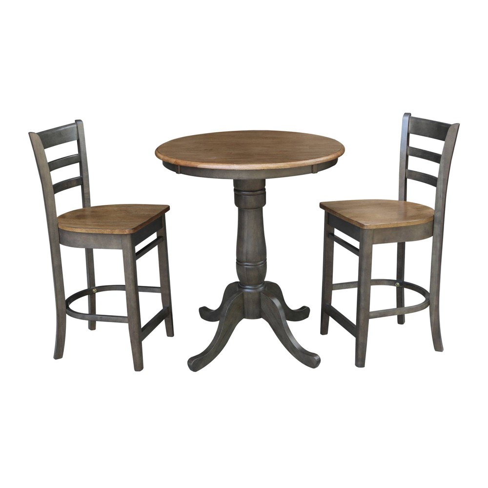 Photos - Dining Table 30" Austin Round Pedestal Counter Height Dining Set with 2 Emily Stools Hi