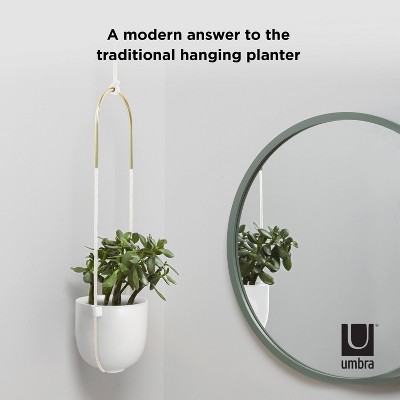 White Ceramic Bowl-Shaped Hanging Planter