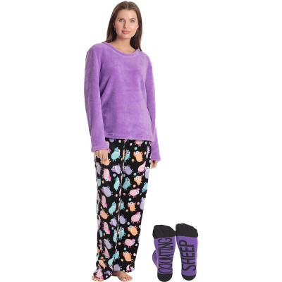 Just Love Womens Plush Pajama Pant Set with Matching Socks  Fun, Cozy Sleepwear with Sayings