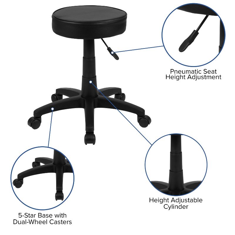 Flash Furniture Black Adjustable Doctors Stool on Wheels with Ergonomic Molded Seat, 5 of 11