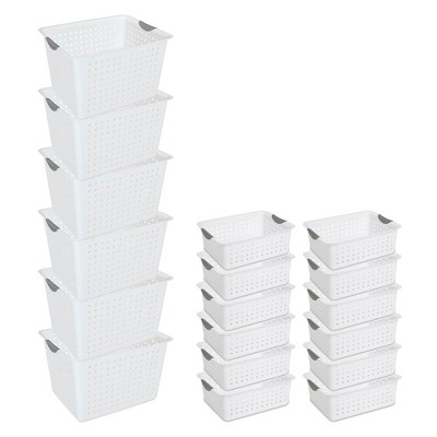 Sterilite Ultra Storage Basket with Handles for At Home or Classroom Organization, in Size Deep (6 Pack) and Medium (12 Pack), White