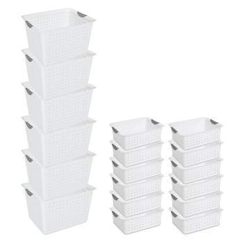 Dandat 12 Pieces White Storage Bins with Lids Plastic Lidded Storage  Organizer Bins Stackable Container Box Small Long Storage Boxes Modular  Basket