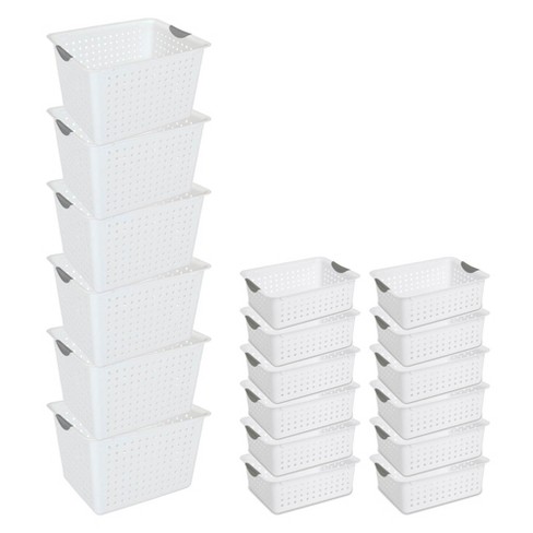 Sterilite Large Deep Durable Ultra Plastic Storage Basket Tote, White (6  Pack)