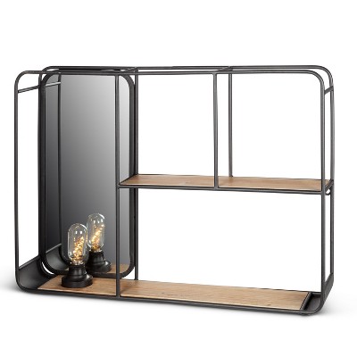 Everlasting Glow Rectangular Wall Shelf with Built in Mirror and Light Bulb