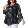 Agnes Orinda Women's Plus Size V Neck 3/4 Flared Sleeve Double Layers Mesh Blouses - 2 of 4