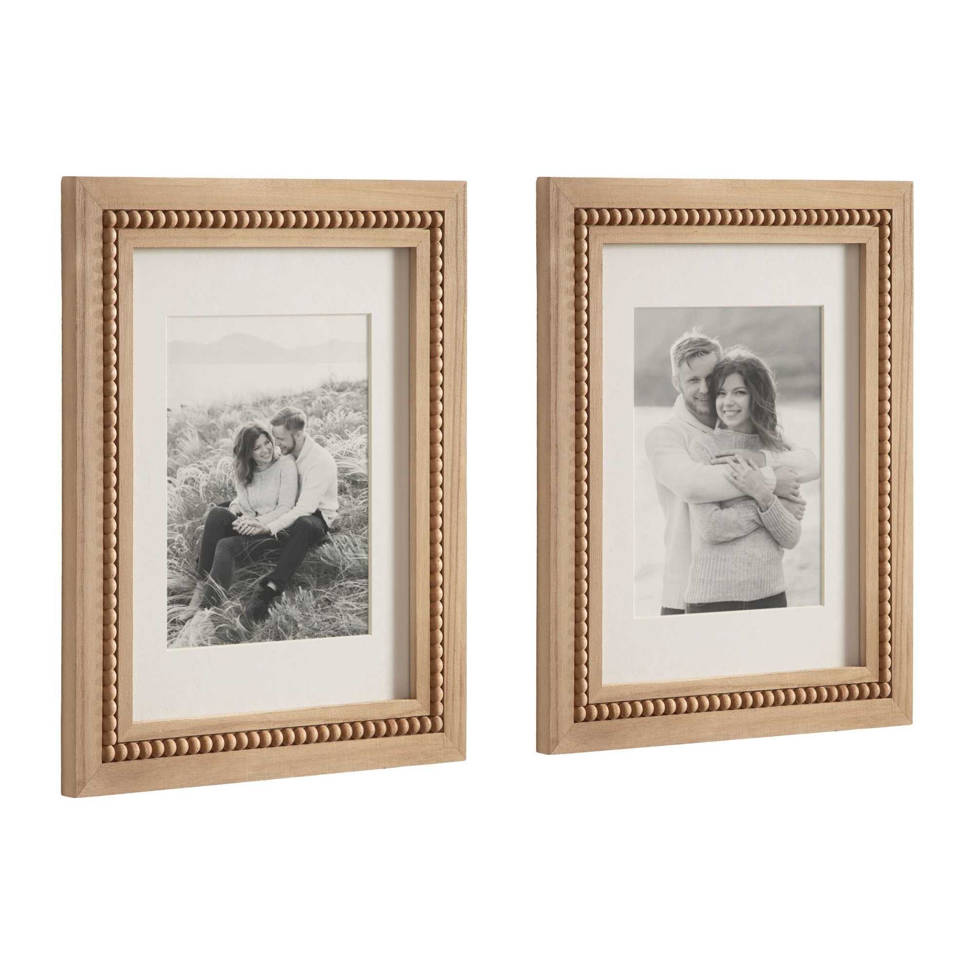 Kate and Laurel Sorell Modern Beaded Coastal Picture Frame Set of 2, 11 x 14 matted to 8 x 10, Natural Wood Two-Piece Glass Photo Frame Set