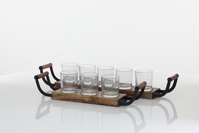 Rustic Elegance Mango Wood 8-Votive Candelabra Set