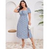 Womens Plus Size Summer Casual Square Neck High Waist Ruffle Floral Wrap Maxi Dress - 4 of 4