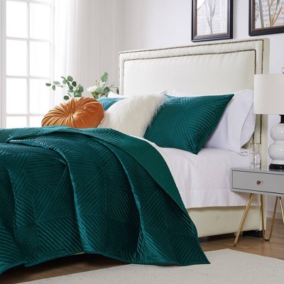 Teal Velvet Reversible King Quilt Set with Shams