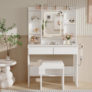 GAOMON Vanity Desk with Mirror and Lights, for Bedroom,Includes Padded Stool, Easy to Assemble - 1 of 4