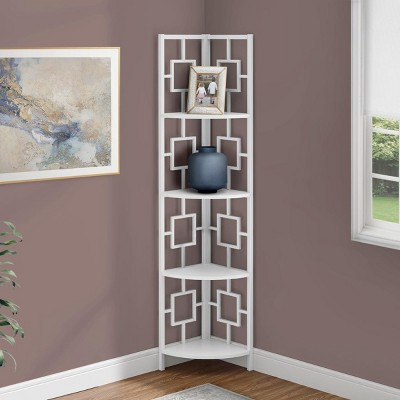 INFURNIC Decorative Bookshelf 4 Tier Corner Etagere with Fan Shaped Shelves and White Metal Frame, White, 17.5"*12.25"*61.5"