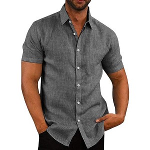 COOFANDY Men's Casual Button Down Shirts Short Sleeve Linen Shirts Summer Beach Dress Shirt - 1 of 4