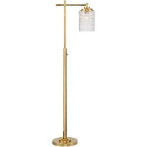Possini Euro Design Kinsey Modern Downbridge Floor Lamp 67" Tall Warm Brass Metal Stone Pattern Glass Shade for Living Room Reading Bedroom Office - 1 of 4