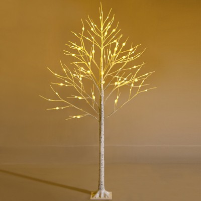 Tangkula Artificial White Birch Tree Pre-lit Twig Birch Tree Designed for Holiday Festival