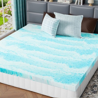 INFURNIC Mattresses Memory Foam Cooling Gel 2 Inches Mattress Bed Topper For Back Pain, Queen Size, Skin Friendly, White And Blue, 80"*60"*2"