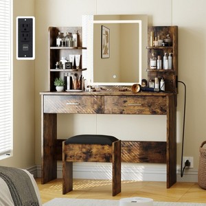 Vanity Desk with Mirror and Lights,6 Storage Shelves, 2 Large Drawers and 3 Color Light Adjustable Brightness - 1 of 4