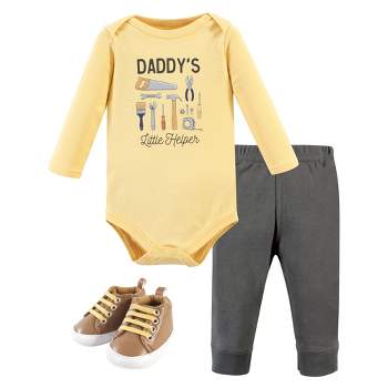 Hudson Baby Infant Boy Cotton Bodysuit, Pant and Shoe Set, Construction Work Long Sleeve