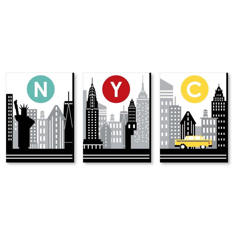 Big Dot of Happiness NYC Cityscape - New York Wall Art and City Skyline Room Decor - 7.5 x 10 inches - Set of 3 Prints, 1 of 8