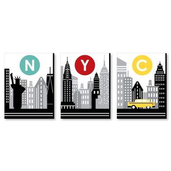 Big Dot of Happiness NYC Cityscape - New York Wall Art and City Skyline Room Decor - 7.5 x 10 inches - Set of 3 Prints