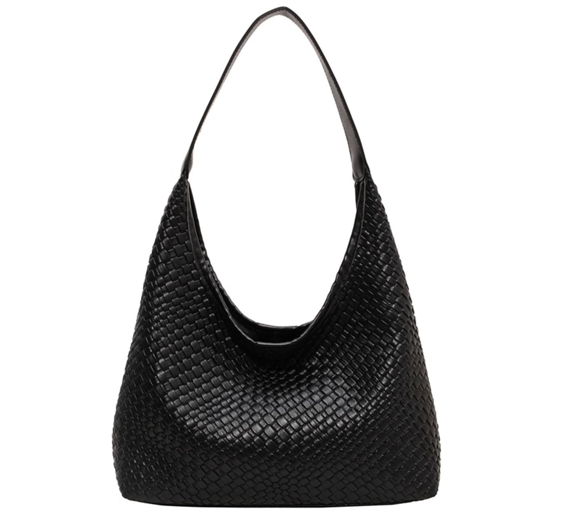 Woven Leather Tote Bag for Women Top-handle Shoulder Bag, Hobo Bags Large Capacity Soft Vegan Crossbody Handbag Underarm (black)