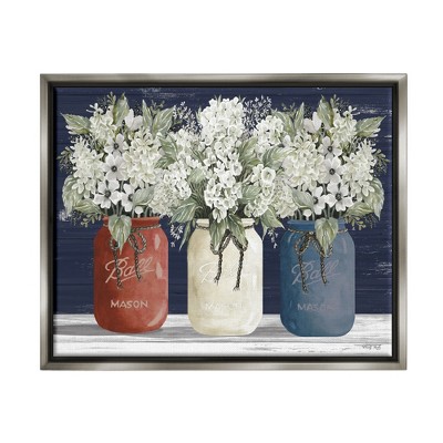 Stupell Industries Americana Floral Bouquets Rustic Flowers Country Pride Gray Floater Framed Canvas Wall Art, 24 x 30