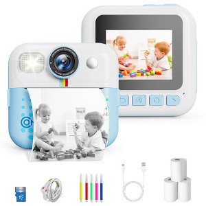 Contixo KC4 Kids Instant Print Camera, 2.4" Screen 1080P HD 16X Zoom MP3 & Games 32GB Card Digital Camera Toy For Boys Girls Age 3-10, Blue Dinosaur - 1 of 4