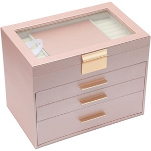 6-Layer Jewelry Box with Glass Lid - Large Black & White Display Organizer for Necklaces & Rings - 1 of 4