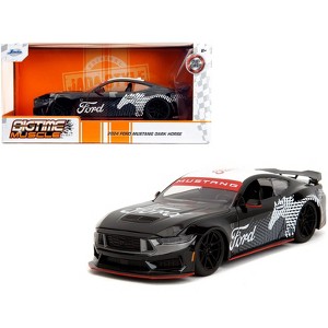 2024 Ford Mustang Dark Horse Black with White Top and "Mustang Horse Graphics" 1/24 Die Cast Model Car by Jada - 1 of 4