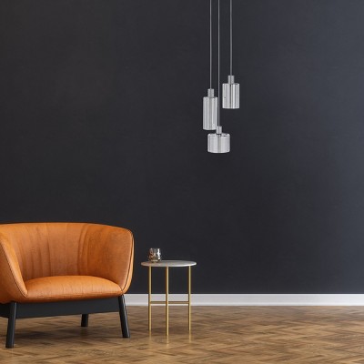 Contemporary Minimalist Chrome and Glass Island Pendant