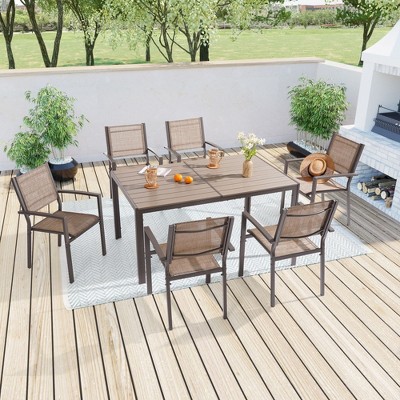 Sonkuki 7 Piece Patio Dining Set with HIPS Material Tabletop