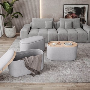 Sapphtopaz 1PC Modern Ottoman with Storage Upholstered Bench with Reversible Wooden Tray Top,Versatile Storage Ottoman for Living Room,Bedroom - 1 of 4