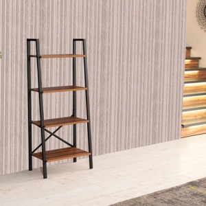 SEVOBAL Decorative Bookshelf 5 Tier Ladder Bookcase Metal Frame Storage Organizer for Small Spaces, Brown, 13"*23"*52" - 1 of 4